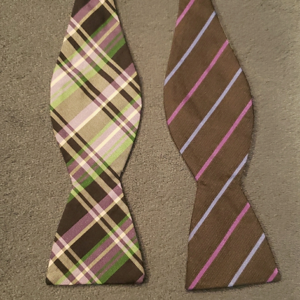 Silk two sided blue, purple, green, black bow tie